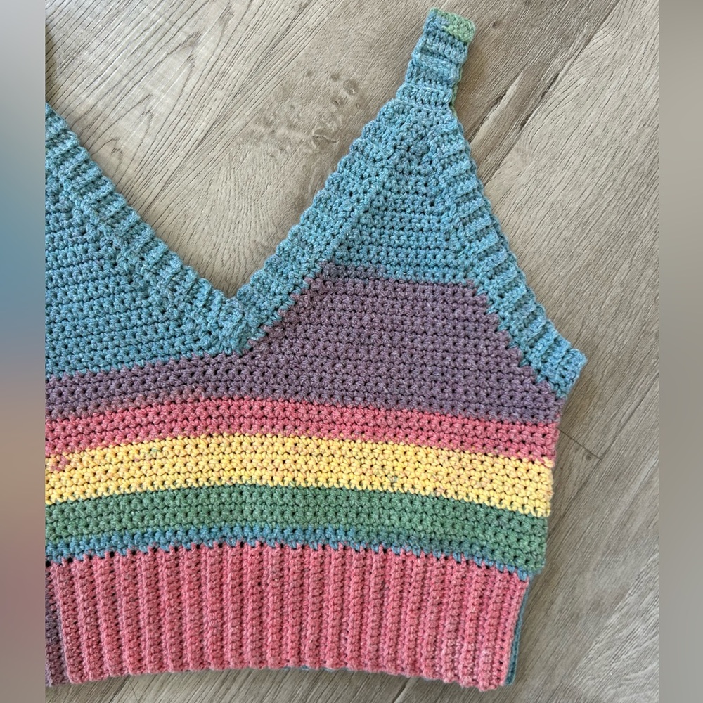 Hand Crocheted Custom Seamless Rainbow Cropped Tank Top - Picture 7 of 10